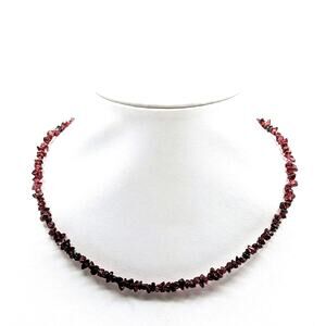 Vintage Boho Garnet Chip 925 Sterling Silver Wire Choker Adjustable Necklace